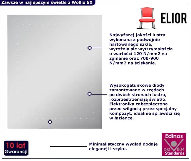 Ścienne lustro łazienkowe z oświetleniem LED 60 x 100 cm Elosi