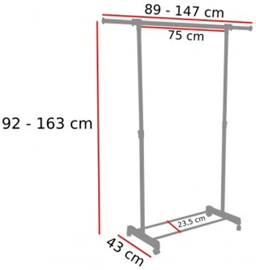 Biały regulowany wieszak na kółkach B5-T89