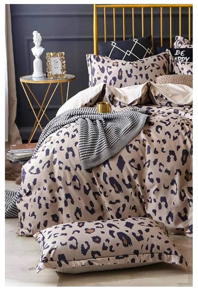 Brązowa bawełniana pościel dwuosobowa z prześcieradłem (4-częściowa) 200x220 cm Leopard – Mila Home