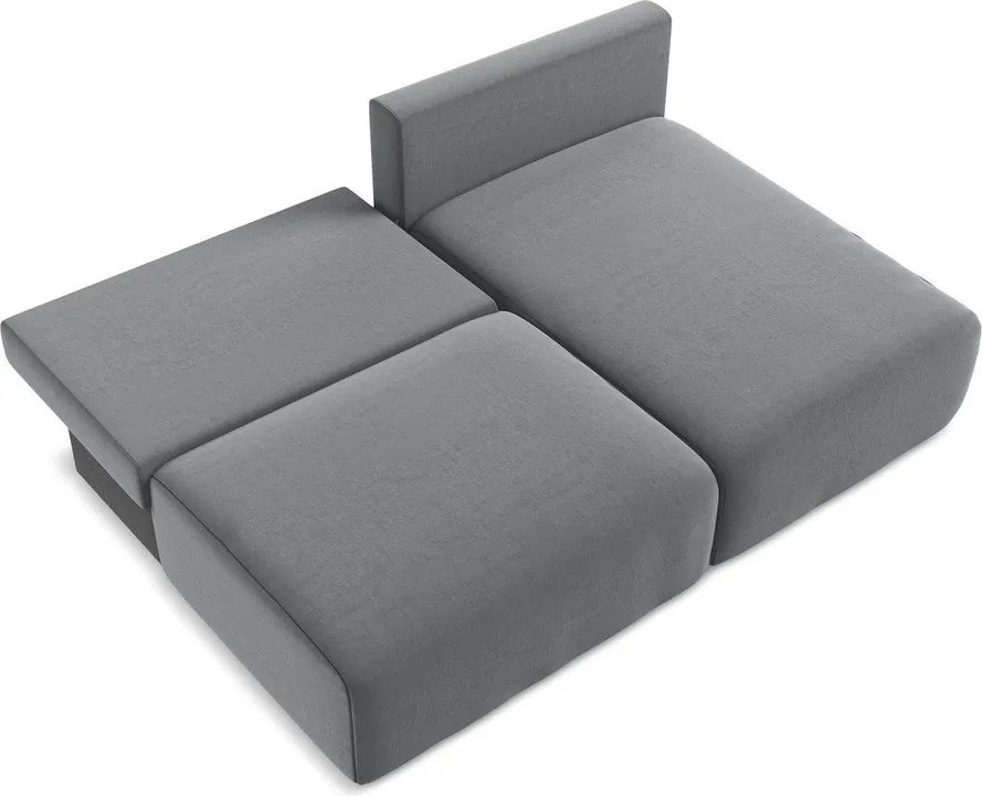 Szary aksamitny rozkładany narożnik ze schowkiem (prawostronny/z szezlongiem) Kalena – Makamii