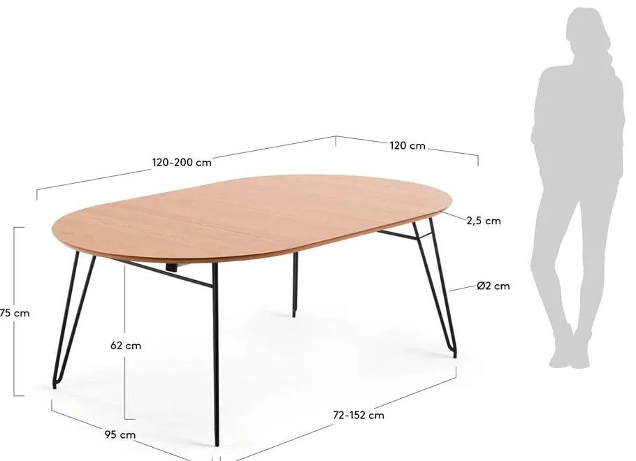 Rozkładany stół do jadalni z blatem w dekorze drewna dębowego Kave Home Novaks, ø 120 cm