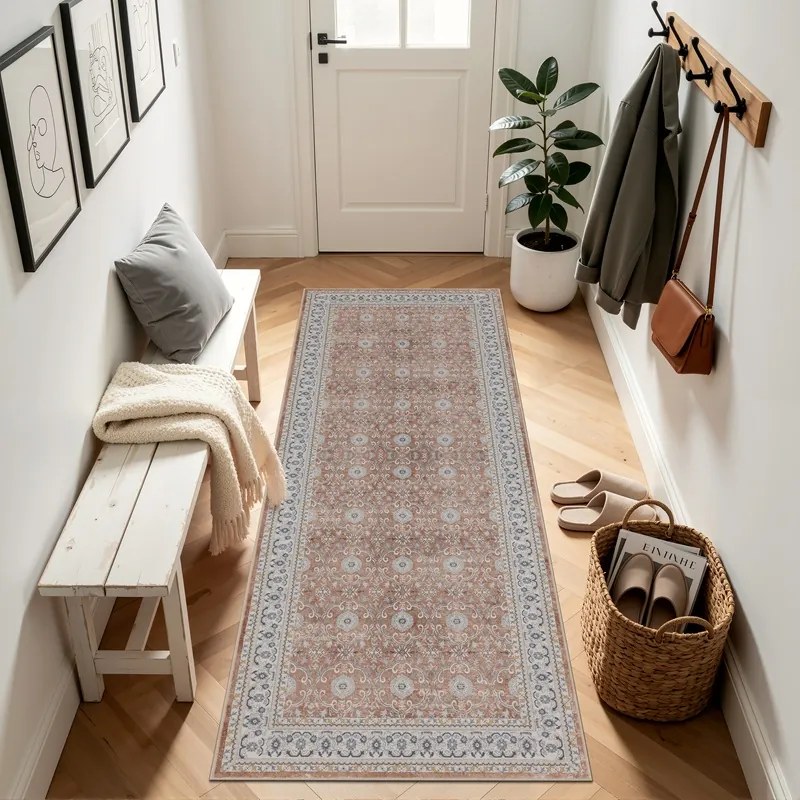 Dywan vintage INKA Ornament z Efektem Postarzenia Terakota 80 cm x 250 cm