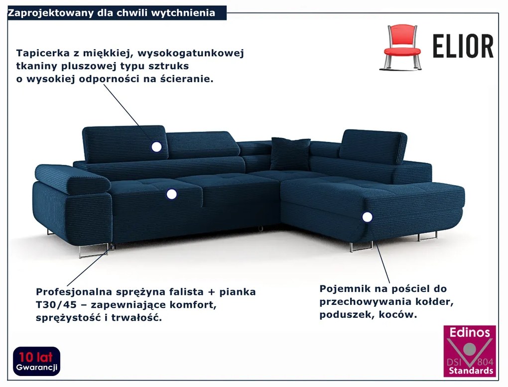 Granatowy rozkładany narożnik z pojemnikiem C8-L27