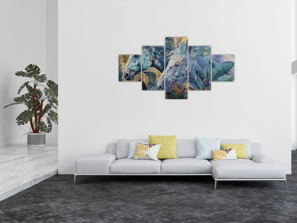Obraz - Konie na złotym tle (125x70 cm)