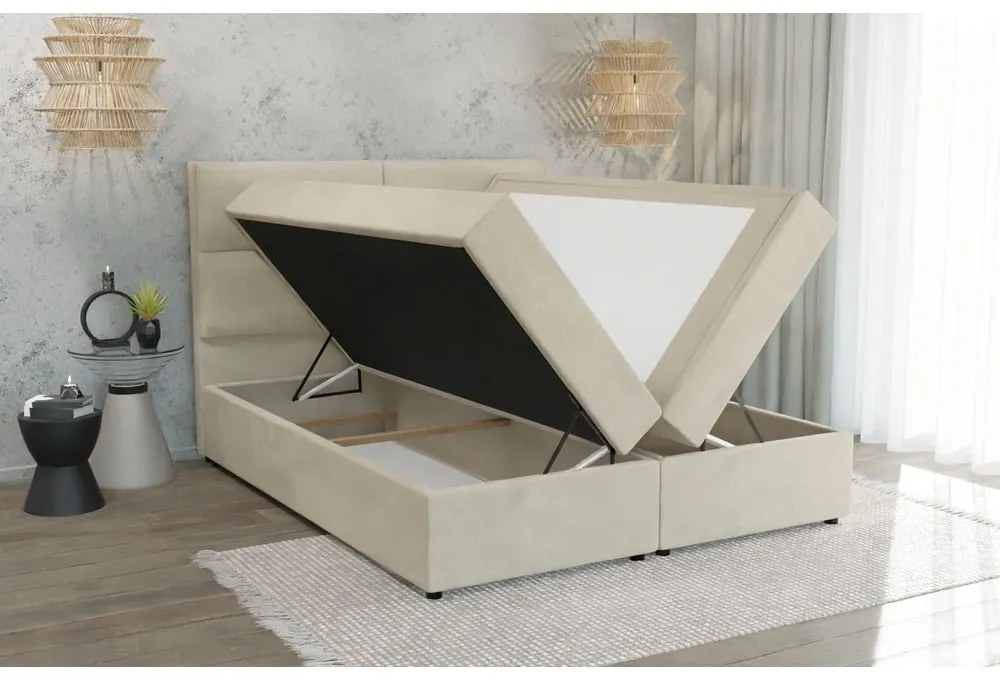 Beżowe łóżko boxspring ze schowkiem 140x200 cm Rico – Ropez