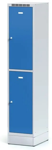 Szafka skrytkowa S6 na cokole, 2 schowki, 1920 x 400 x 500 mm, zamek obrotowy, drzwi niebieskie