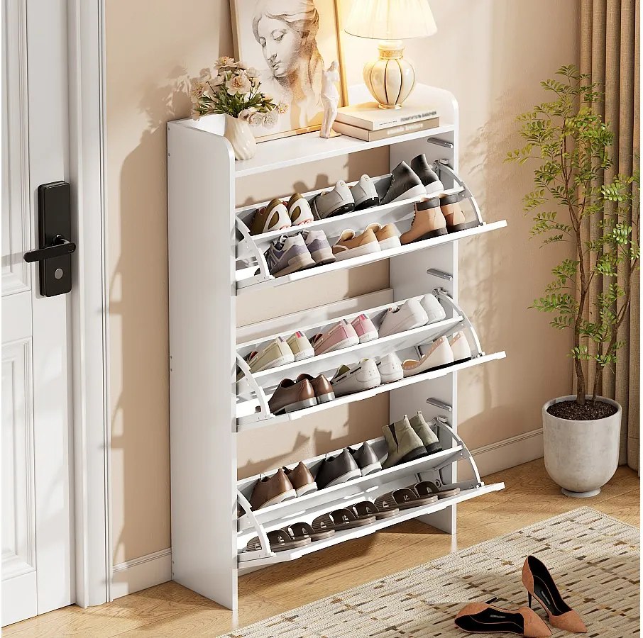 Nowoczesna szafka na buty - 70 x 25 x 120 cm - z 6 przegródkami - do przedpokoju i salonu - MDF - biała