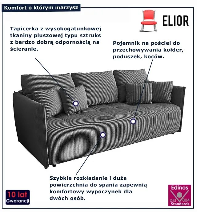 Szara rozkładana sztruksowa sofa tapicerowana S8-F56