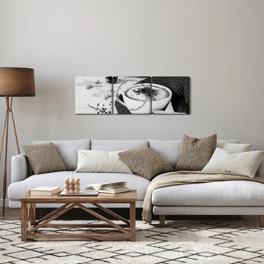 Obraz - Zimowe cappuccino (z zegarem) (90x30 cm)