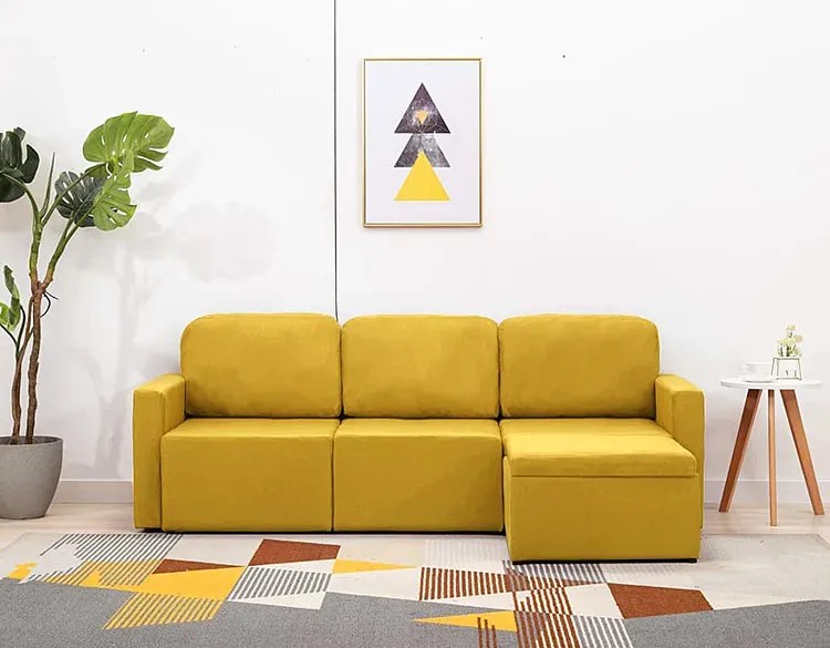Rozkładana sofa modułowa żółta tkanina - Odi 4Q