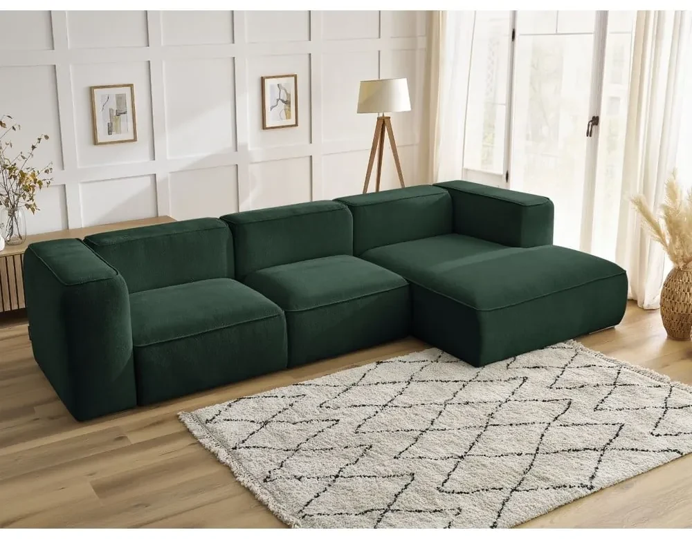 Ciemnozielony narożnik z materiału bouclé (prawostronny) Zephyr – Bobochic Paris
