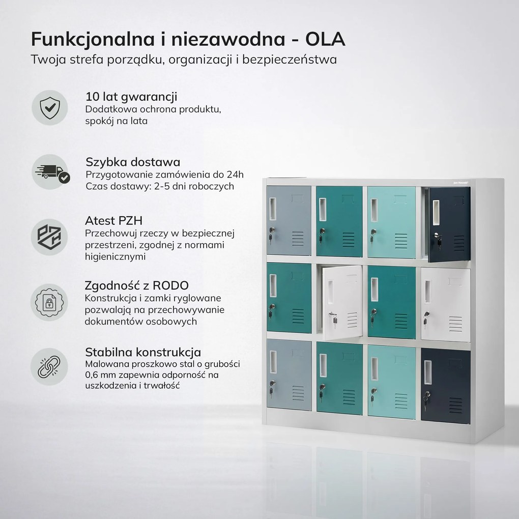 Szafka metalowa do szkoły i przedszkola szaro-niebiesko-granatowa, 1090x1200x450 mm: OLA