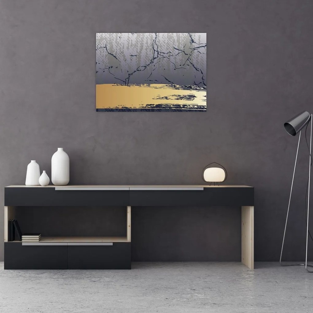 Obraz na szkle - Niebiesko-złota abstrakcja N⁰1 (70x50 cm)