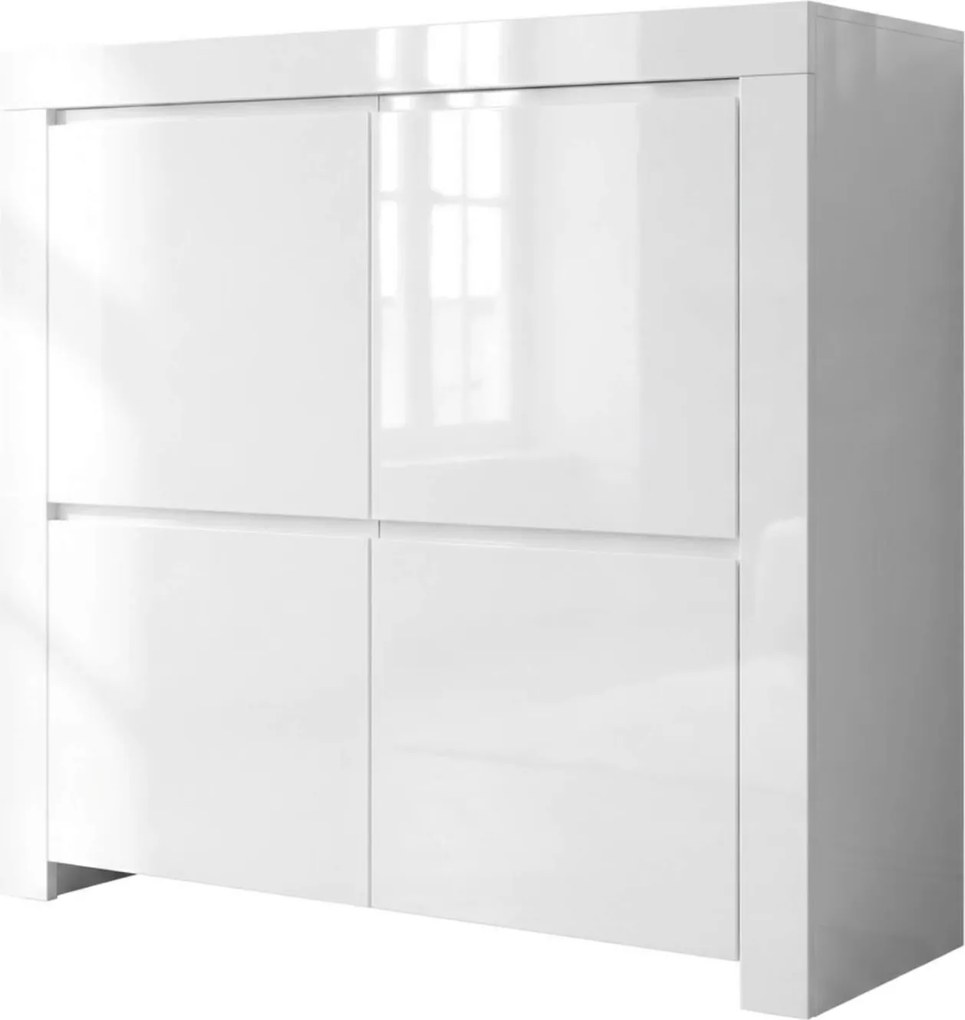 Biała komoda wysoka Amaretto 140 cm, w wysokim połysku
