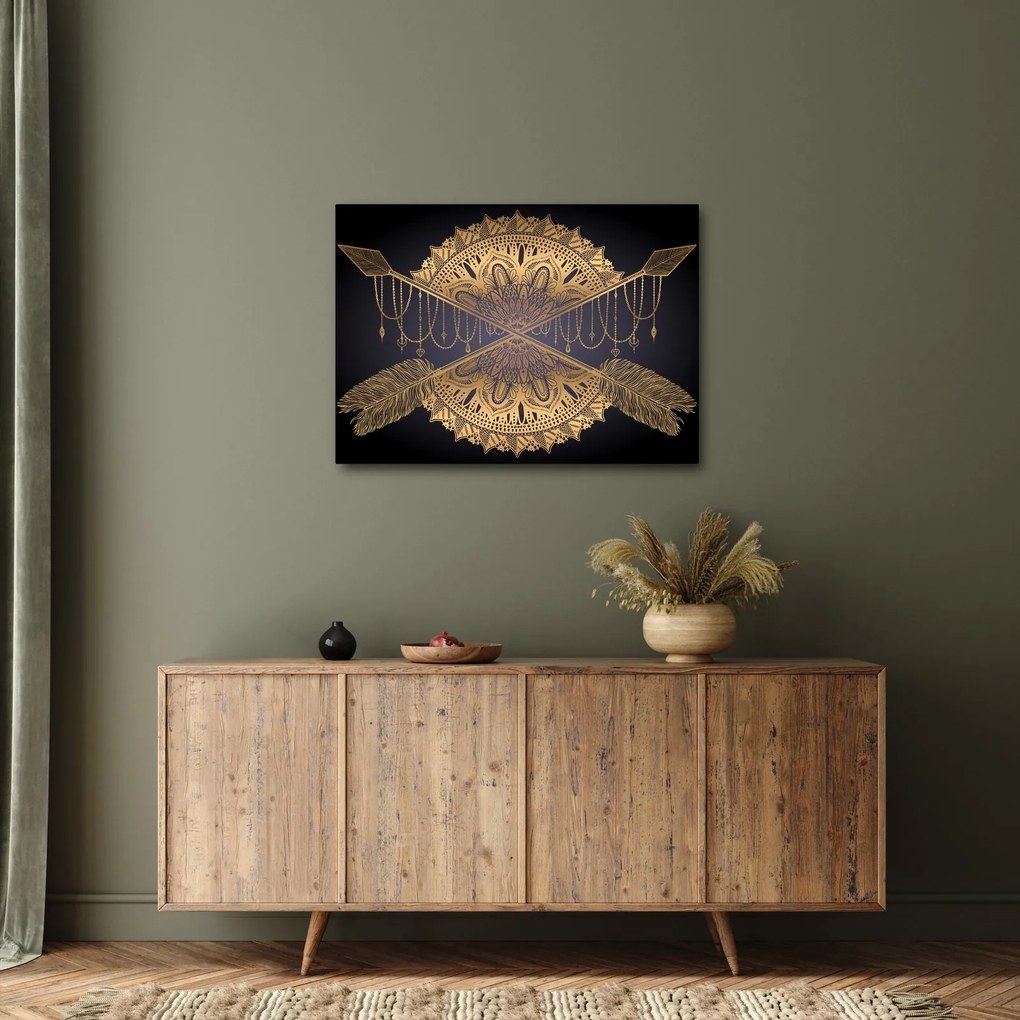 Obraz - Złota mandala ze strzałkami (70x50 cm)