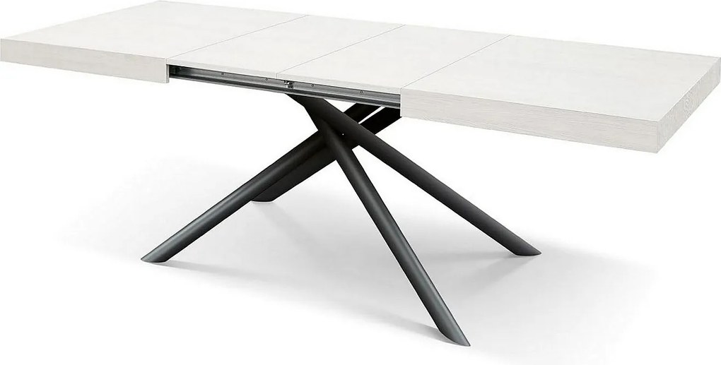 Drewniany stół, biały jesion, antracytowa podstawa, wym.140x90-220x90cm - CARRARA