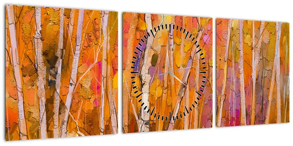 Obraz - Jesienny las (z zegarem) (90x30 cm)