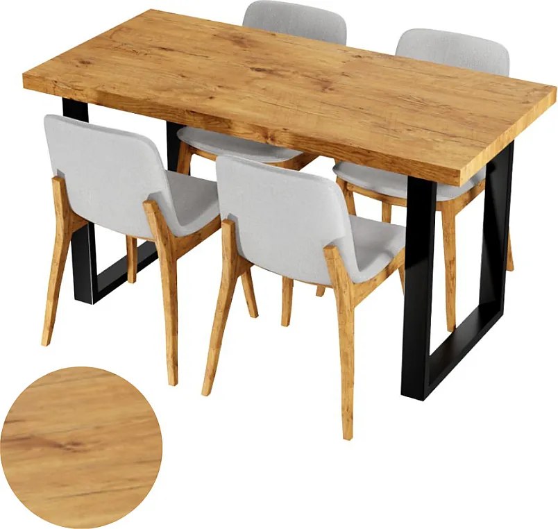 Stół Kuchenny Do Jadalni Loft Kolory Dąb Lancelot Czarne Nogi