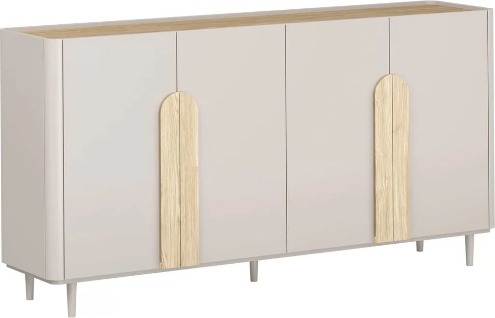 Komoda Amilio 200 cm czterodrzwiowa na nóżkach - kaszmir / dąb olejowany / uchwyty dąb jasny