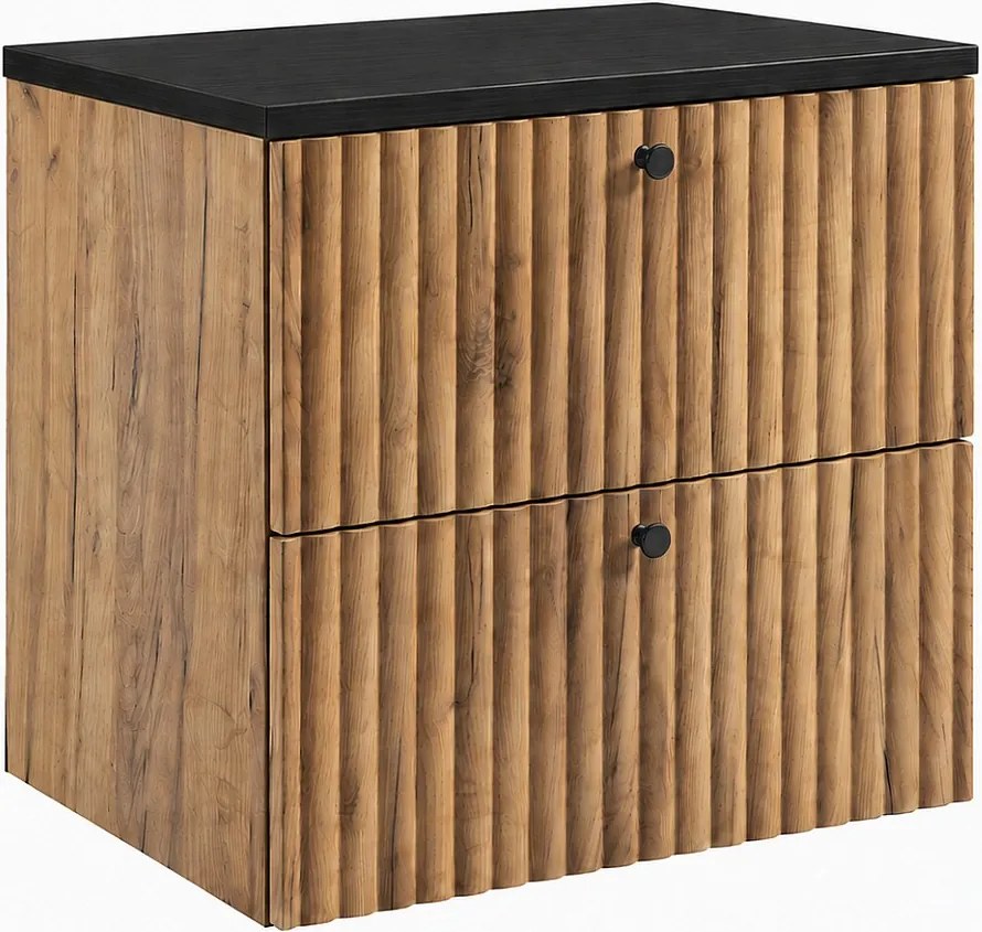 Szafka łazienkowa wisząca z blatem 60, dąb craft złoty + blat czarny, uchwyty w trzech kolorach, 60 x 44,4 x 58,6 cm