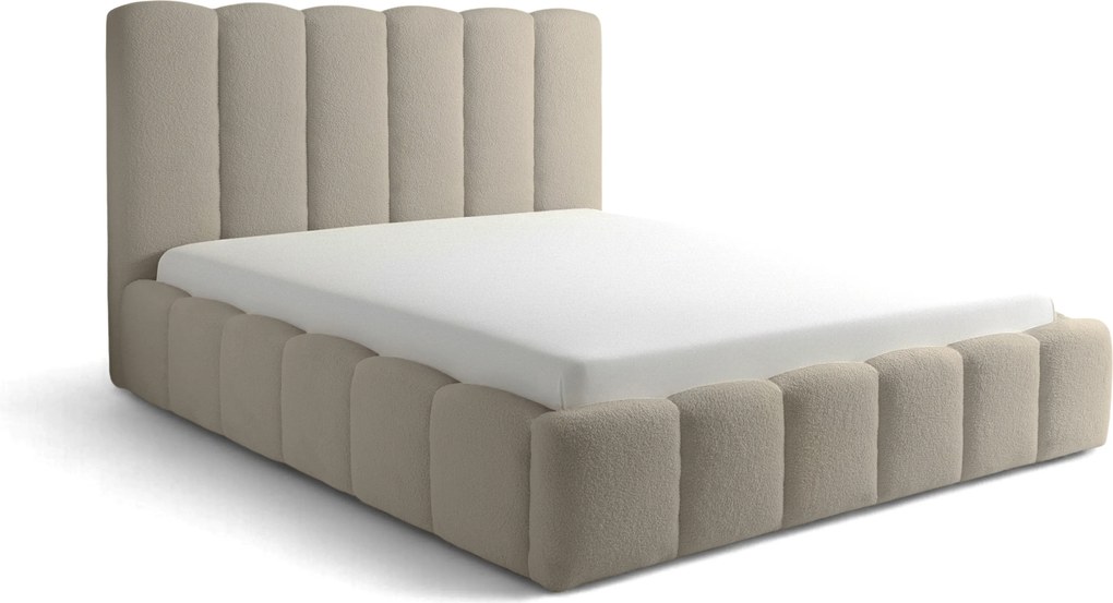 Łóżko tapicerowane Aura 180x200 z pojemnikiem - ciemno beżowa bukla Quelle 05