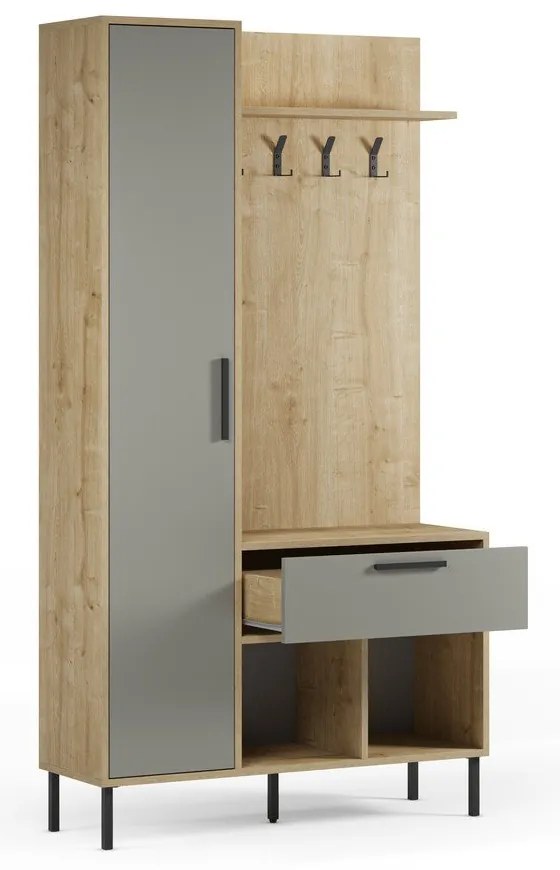 Zielono-naturalny zestaw do przedpokoju w dekorze dębu 108x195x35 cm Heidy – Marckeric