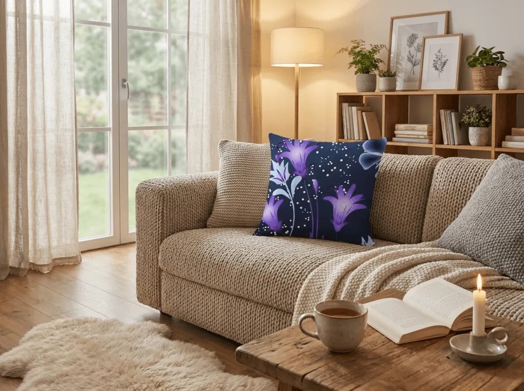 Poszewka na poduszkę z mikrofibry VIOLET BUTTERFLY 45x45 cm, ciemnoniebieski