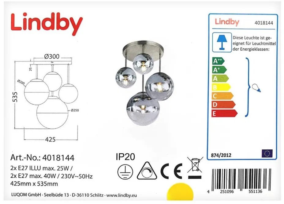 Lindby - Lampa sufitowa RAVENA 2xE27/40W + 2xE27/25W/230V
