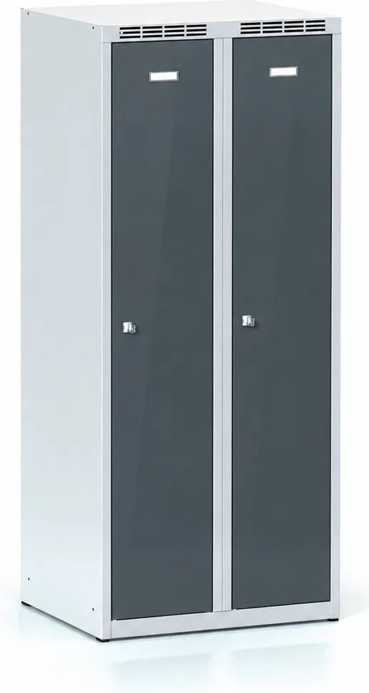 Metalowa szafka ubraniowa S7, 2-drzwiowa, 1500 x 600 x 500 mm, demontaż, zamek obrotowy, drzwi ciemnoszare