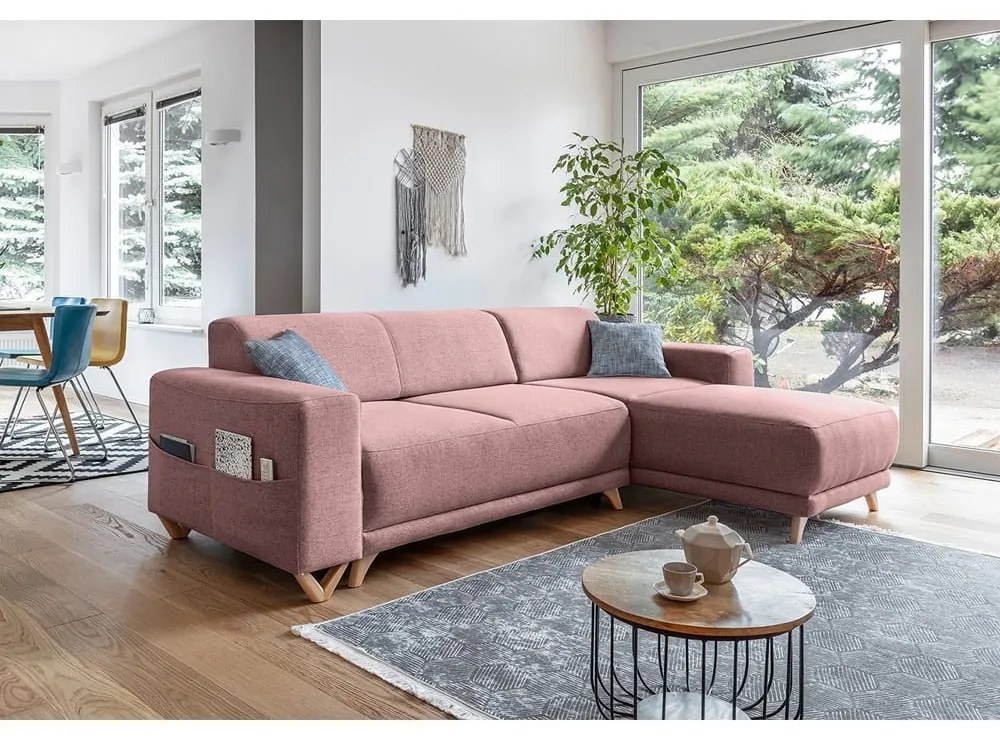 Różowy rozkładany/ze schowkiem narożnik Classy Sophie – Miuform