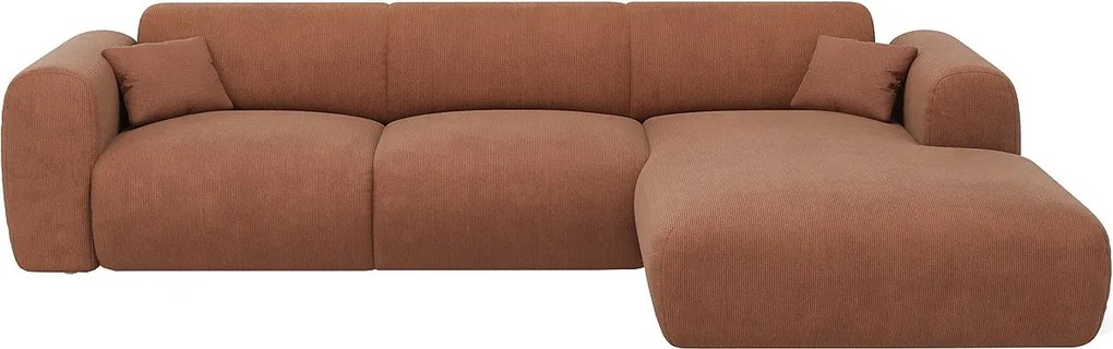 Kanapa narożna prawostronna dużych rozmiarów z  terakotowego weluru  - POGNI Pascala Morabito