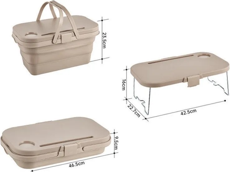 Składany kosz piknikowy TRIGO 3w1, szary