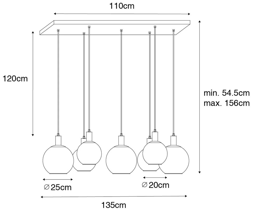 Designerska lampa wisząca czarna ze złotym szkłem 7-świateł - Bert
