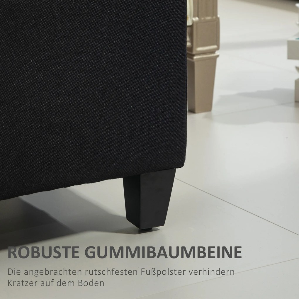 HOMCOM Ławka z Przestrzenią na Przechowywanie, Tapicerka w stylu Lnianego Poliestru, Drewno Kauczukowe, Czarna, 100 x 40 x 44 cm