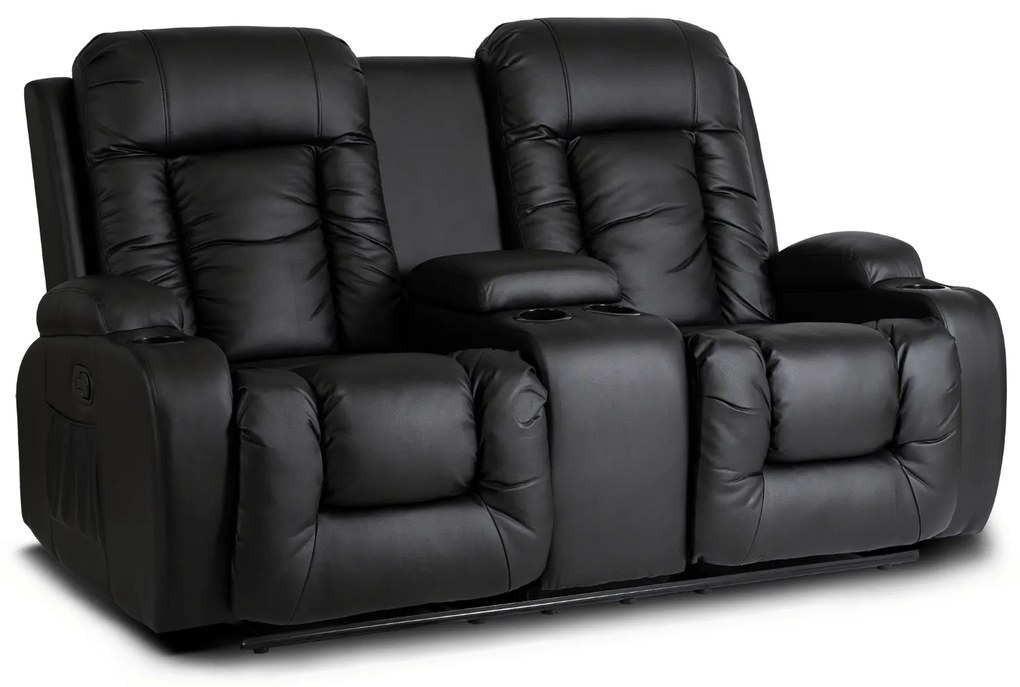 Sofa Rozkładana Dwuosobowa ALPINE Czarna Ekoskóra Nowoczesna do Salonu
