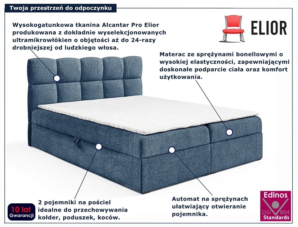 Niebieskie łóżko kontynentalne z pojemnikiem 5 rozmiarów D4-N80