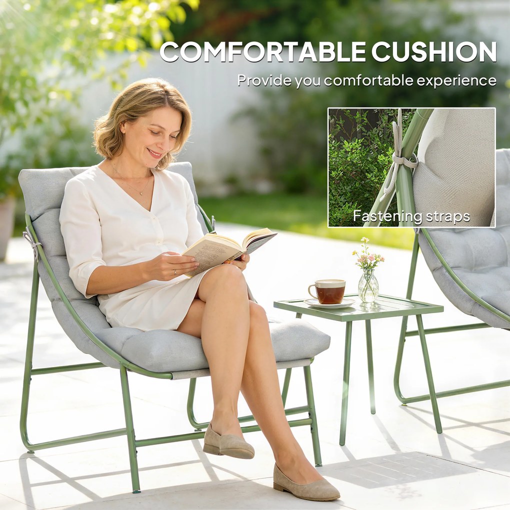 Outsunny Zestaw Mebli Balkonowych 3-częściowy z Stolikiem, Poduszkami, Stalową Ramą i Regulowanymi Nóżkami - Jasnoszary | Aosom PL