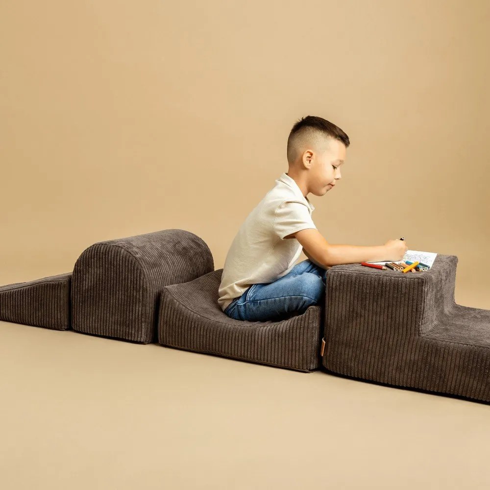 Sztruksowy piankowy plac zabaw 5 szt. w kolorze khaki wysokość 30 cm 250x45 cm Montessori – Meowbaby