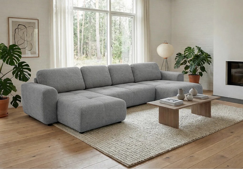 Stylowy narożnik rozkładany BINGO U L 315x146 cm w tkaninie POP 14 szarej