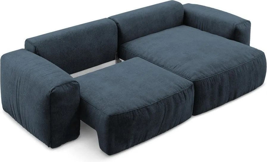 Ciemnoniebieski rozkładany narożnik z tkaniny szenilowej (prawostronny/z szezlongiem) Kuki – Makamii