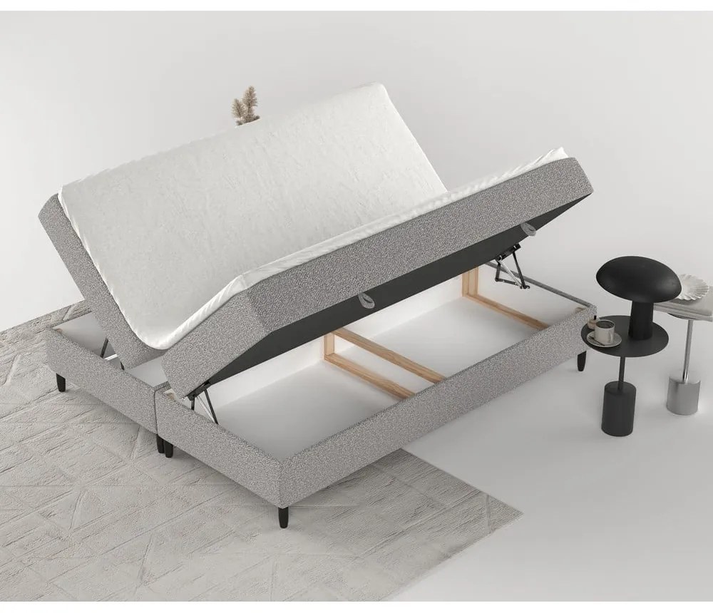 Szare łóżko boxspring ze schowkiem 160x200 cm Malte – Maison de Rêve