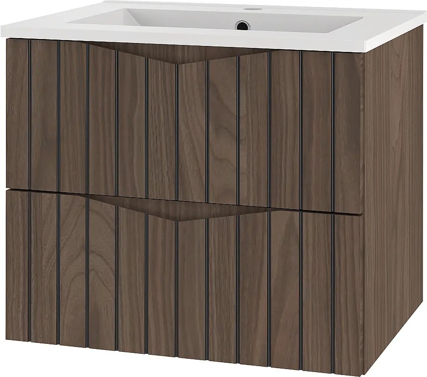 Zestaw Łazienkowy 60cm Szafka z Umywalką Ryflowane Fronty Dąb Orzech Stella