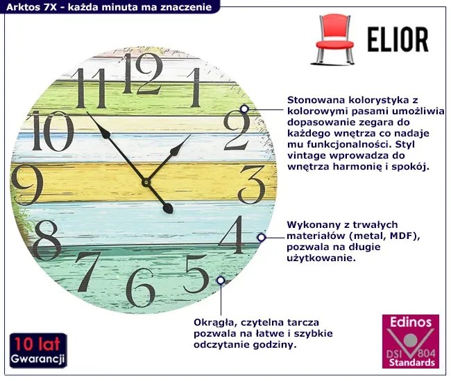 Zegar ścienny wielokolorowy 60 cm A6-P28