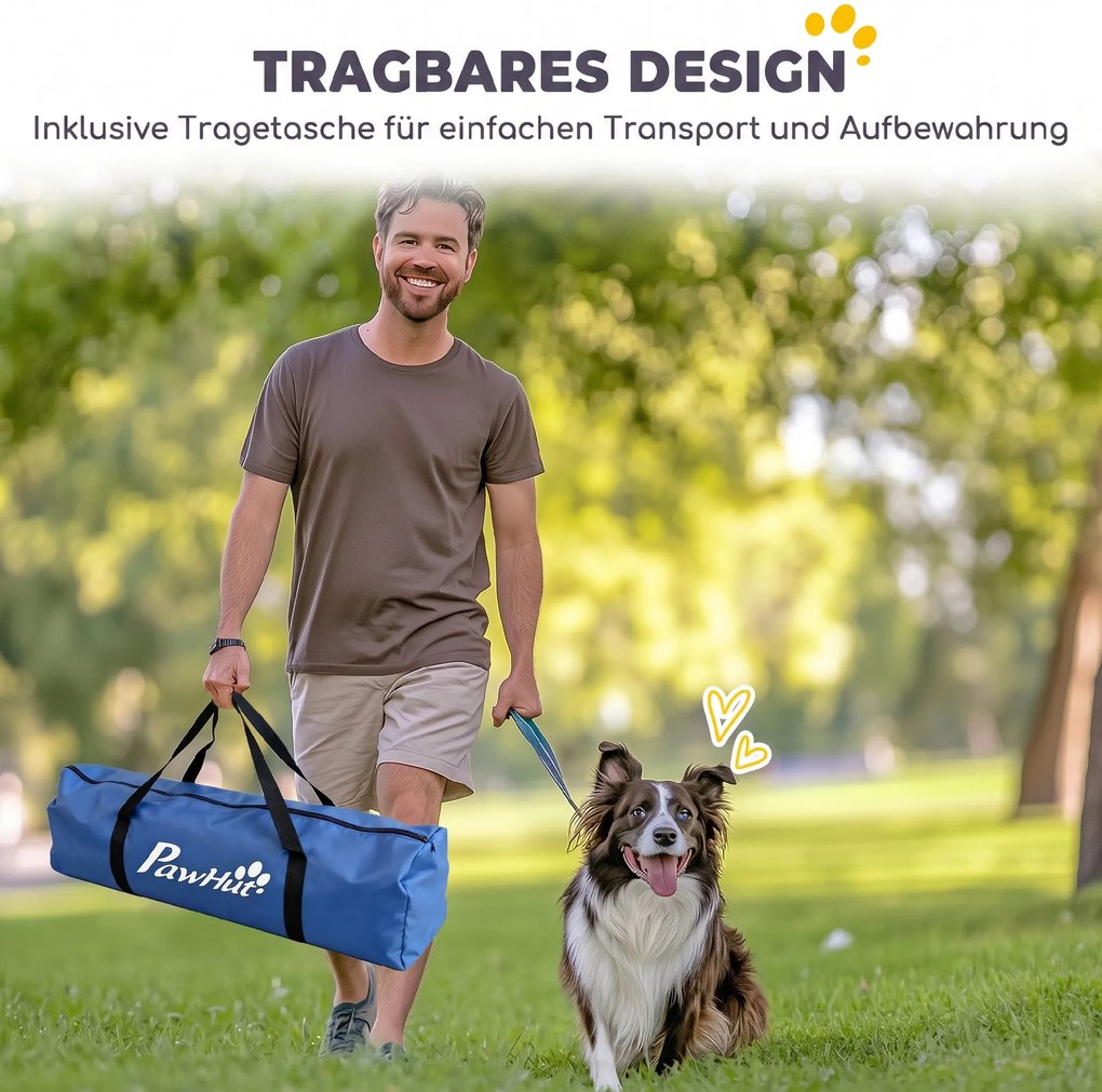 PawHut Zestaw treningowy Agility dla psów, 8-częściowy zestaw z tunelem, tyczkami slalomu, regulowanymi przeszkodami, obręczą do skoków, miską | Aosom PL
