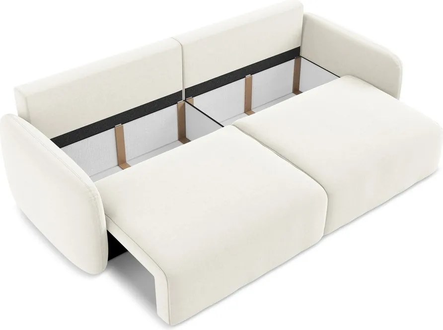 Kremowa aksamitna rozkładana/ze schowkiem sofa 238 cm Kalena – Makamii