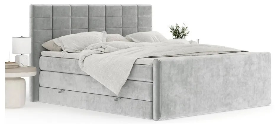 Jasnoszare łóżko kontynentalne ze schowkiem 200x200 cm Ava – Maison de Rêve