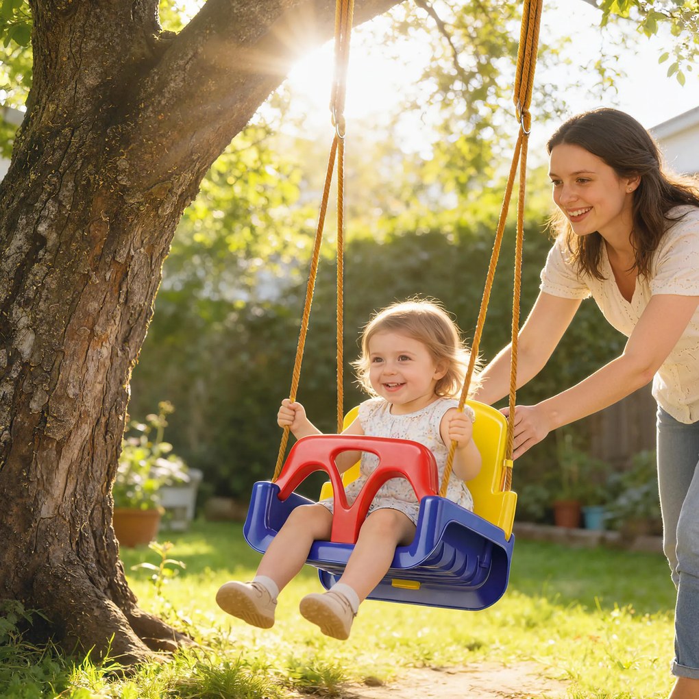 Outsunny Huśtawka dla niemowląt 3 w 1 regulowana, huśtawka z oparciem i pasem, dla dzieci 9-36 miesięcy, ciemnoniebieska | Aosom PL