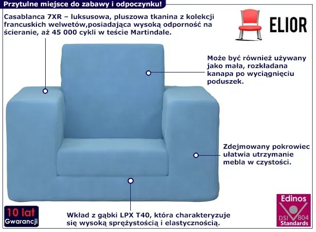 Niebieski rozkładany fotel dla dziecka - Hurems 3X