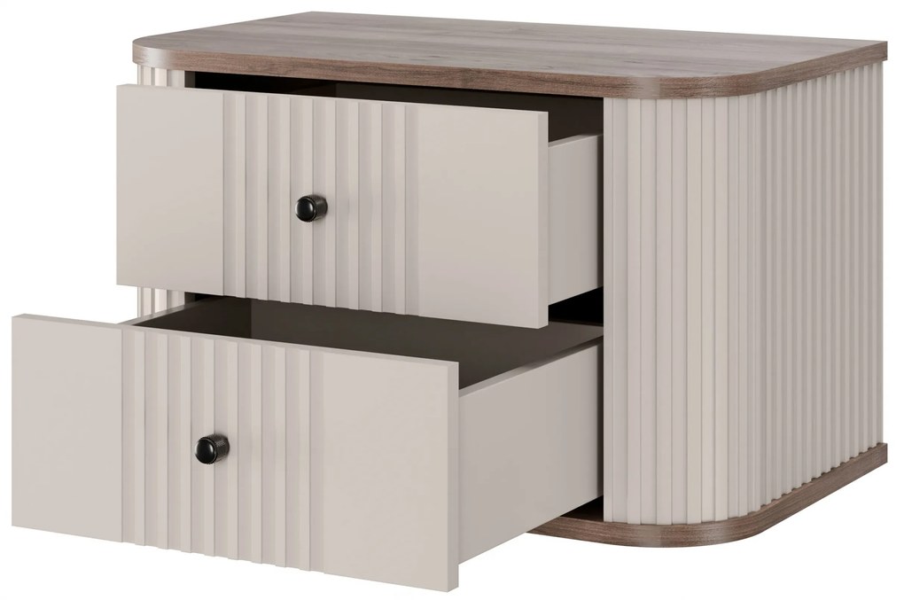 Zestaw szafek nocnych wiszących Vesper 56 cm - kaszmir / orzech / czarne uchwyty