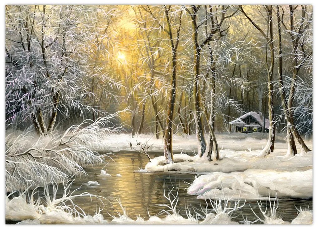 Obraz - Domek w lesie, obraz olejny (70x50 cm)